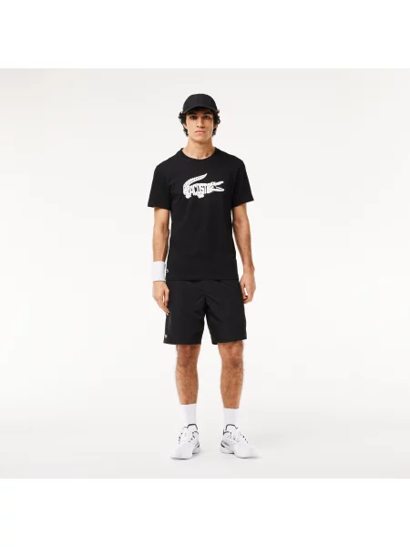 Lacoste Koszulka Sport Z Dekoltem Z Nadrukiem Regular Fit czarna