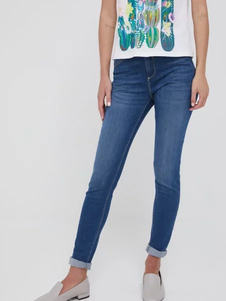 Traperice United Colors of Benetton za žene srednje visoki struk plava