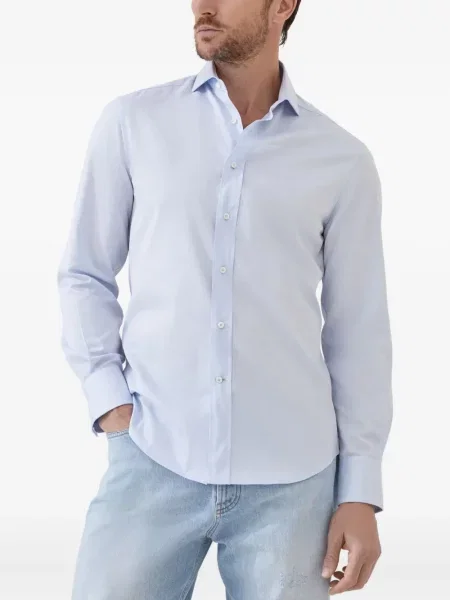 Cămașă Brunello Cucinelli din țesătură twill albastru