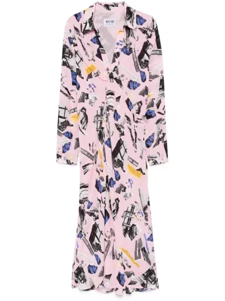 Maksi sukienka jeansowa Moschino Jeans z krepy garniturowa różowa