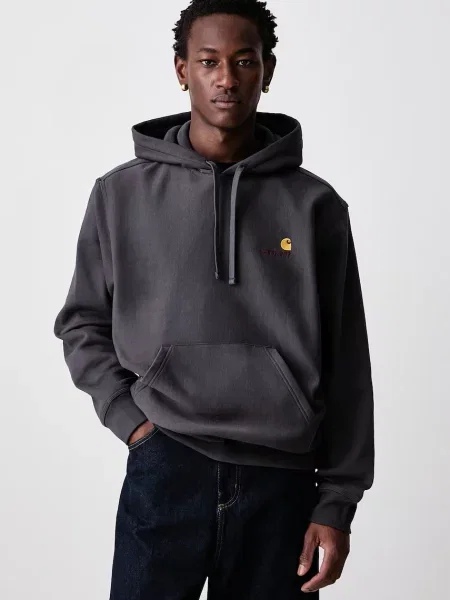 Carhartt WIP American Script hanorac cu glugă din pentru bărbați gri