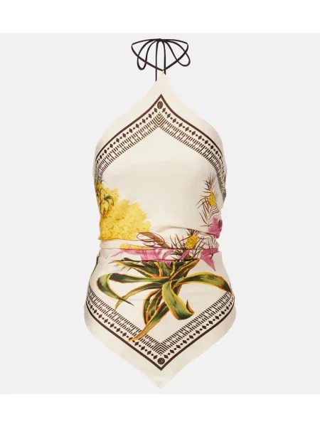 Top Blumarine cu imagine din țesătură twill cu gât halter alb