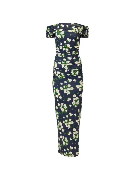 Rochie maxi Carolina Herrera cu model floral cu imagine albastru