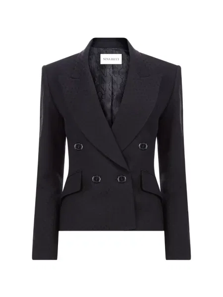Sacou Nina Ricci din jacard cu două rânduri de nasturi negru
