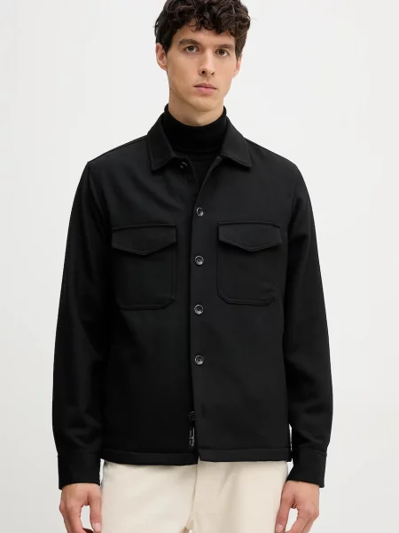 Rag & Bone jachetă cămașă cu lână tranziție neagră