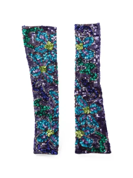 Mănuși P.a.r.o.s.h. cu paiete cu model floral violet