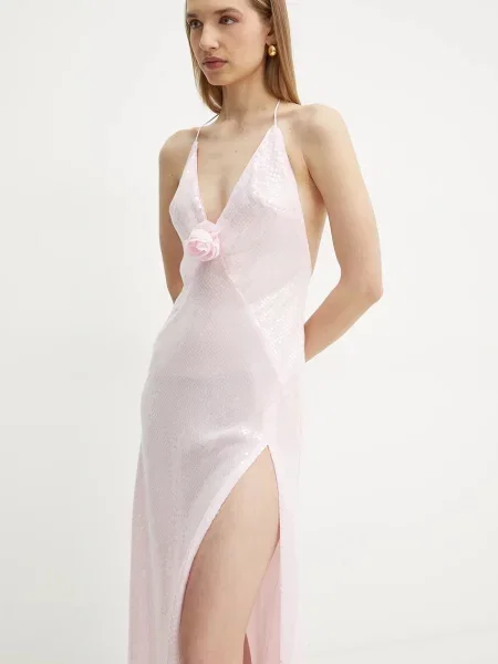 Bardot sukienka maxi prosta różowy