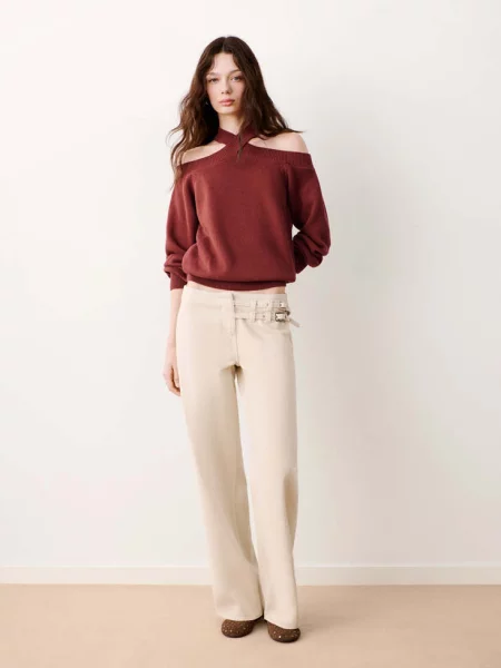 Sweter z dzianiny ze skrzyżowanym elementem przy dekolcie intensywny Teen XXS MANGO TEEN pomarańczowy