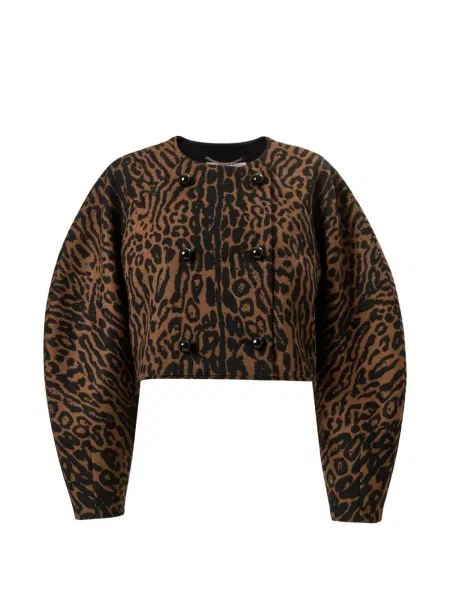 Geacă Carolina Herrera cu model leopard din jacard maro