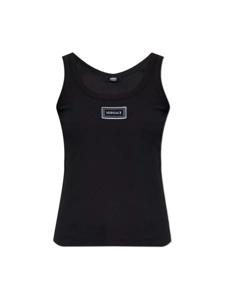 Top Versace retro ze stretchu prążkowany czarny