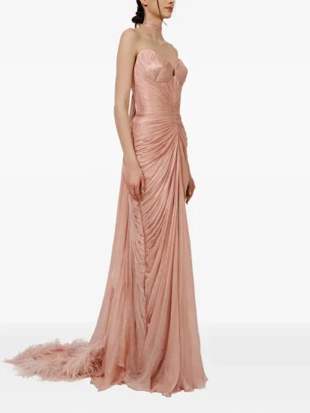 Maxi rochie maxi Iris Serban cu pene de costum roz