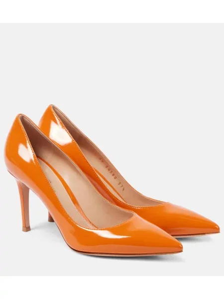 Pantofi cu toc Gianvito Rossi din piele de lac portocaliu