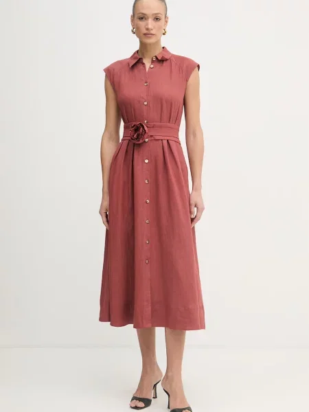 Marella sukienka koszulowa lniana VENTO pomarańczowa