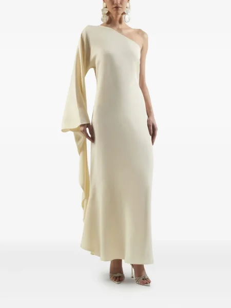 Rochie maxi Taller Marmo drapată cu un umăr gol de costum alb
