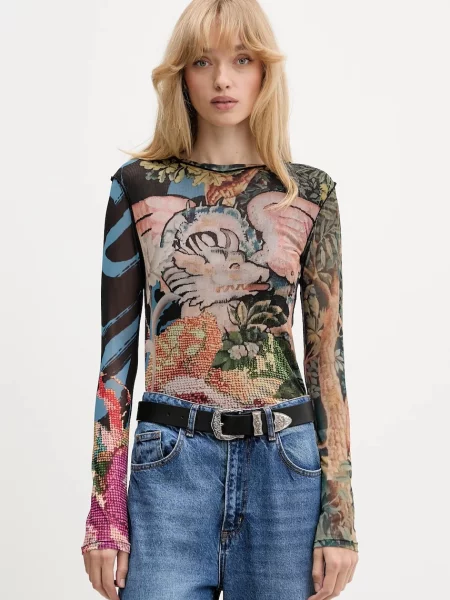 Дълго тениска Desigual черно