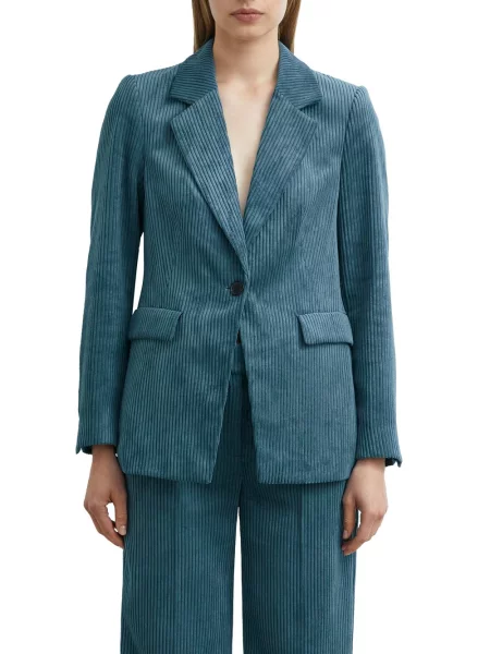 Żakiet o kroju slim fit z sztruksu z z patką Comma niebieska