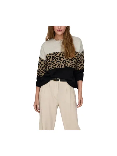 Sweter z dzianiny o kroju regular fit ze zrolowanym okrągłym dekoltem model ‘JADE’ Only beżowy