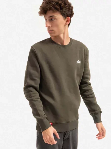 Mikina Alpha Industries Basic Small Logo dark olive bílá