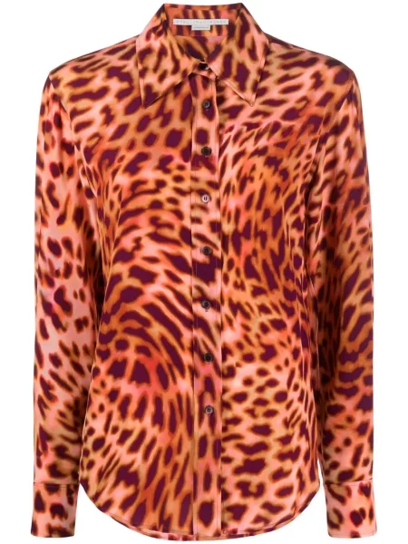 Cămașă Stella Mccartney de mătase cu imagine cu model leopard roz