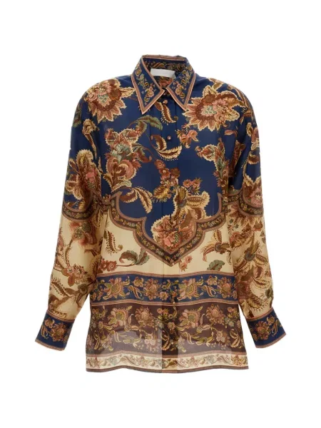 Cămașă Zimmermann de mătase cu model floral cu imagine maro