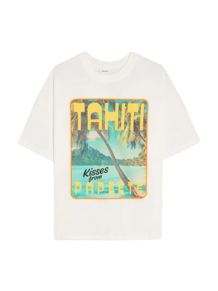 Bershka Oversized tričko tyrkysová / žlutá / olivová bílá