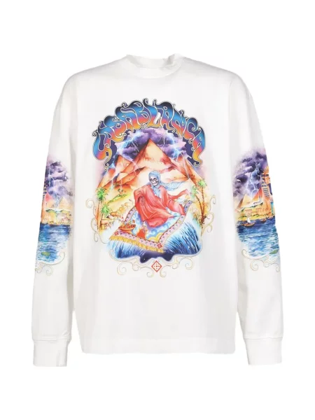 Lung tricou Casablanca cu imagine alb