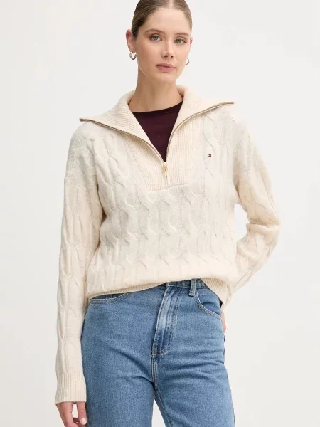 Вълнен пуловер Tommy Hilfiger бежово