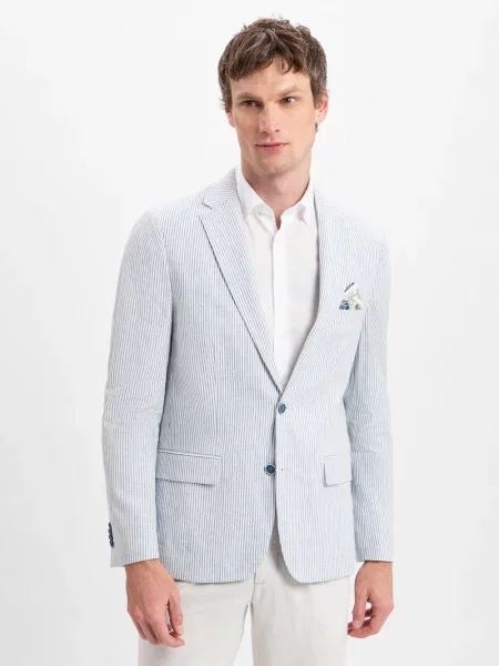 Nils Sundström Kurtka z zawartością lnu Marcello Mężczyźni Modern Fit niebieski|biały w 26 biała