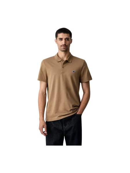 Lniana koszulka polo Lacoste brązowa