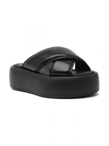 Calvin Klein Bőr papucs BUBBLE SLIDE fekete