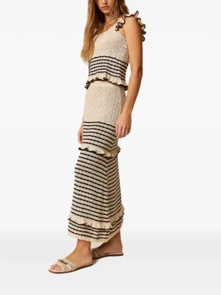 Fusta maxi Twinset cu dungi cu volane