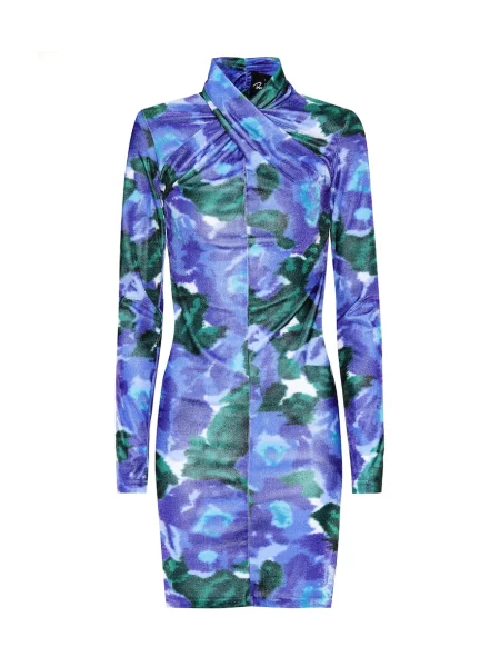 Žametna obleka Richard Quinn iz rebrastega žameta s cvetličnim vzorcem vijolična