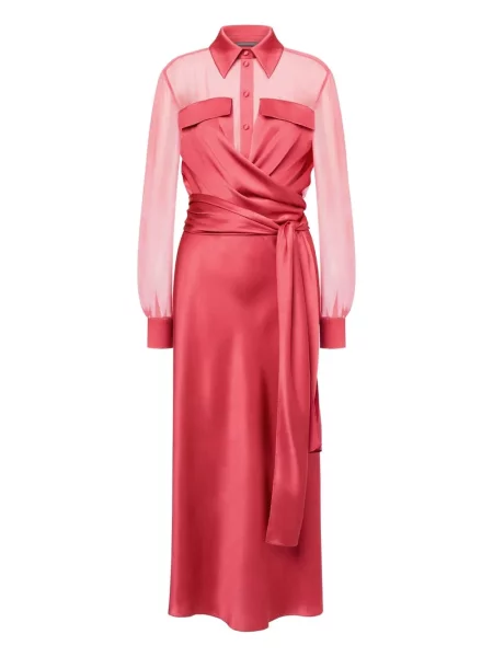 Sukienka koszulowa Alberta Ferretti do kolan kopertowa garniturowa różowa