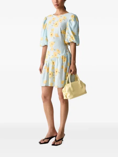 Rochie mini Never Fully Dressed cu model floral cu imagine albastru