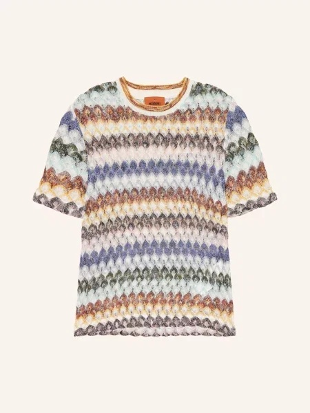 Missoni Úpletové Tričko S Třpytivou Přízí krémová / tmavě zelená modrá