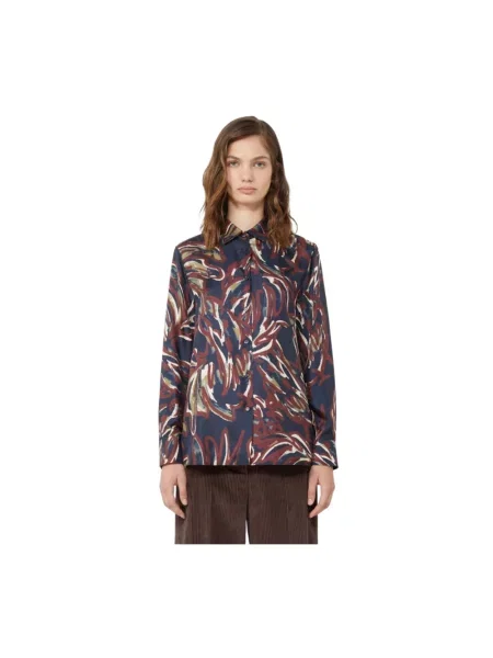 Weekend Max Mara koszula jedwabna RIVE regular z kołnierzykiem klasycznym granatowy