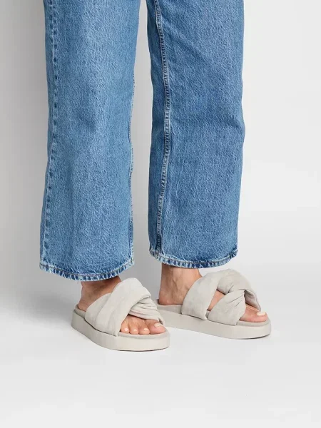 Inuikii papuci din piele Soft Crossed Suede femei cu platforma gri