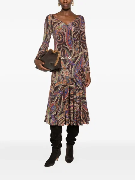 Rochie midi Etro cu imagine cu model paisley maro