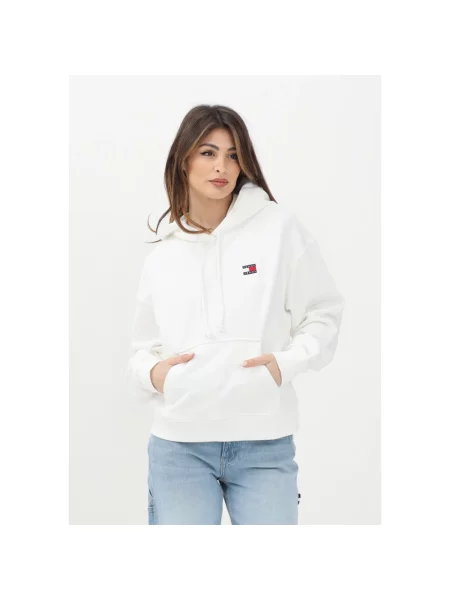 Bluza z kapturem Tommy Jeans z kapturem retro z długim rękawem biała