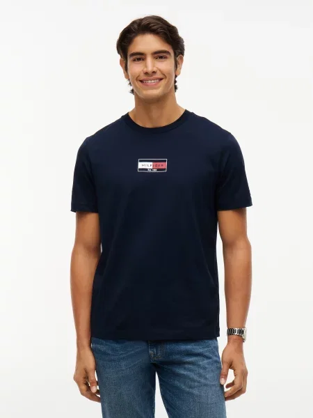 TOMMY HILFIGER Tričko BRAND LOVE námornícka modrá / červená biela