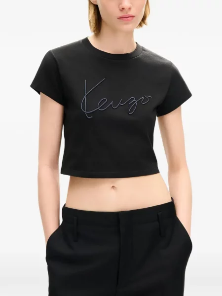 Decupat tricou Kenzo cu broderie negru