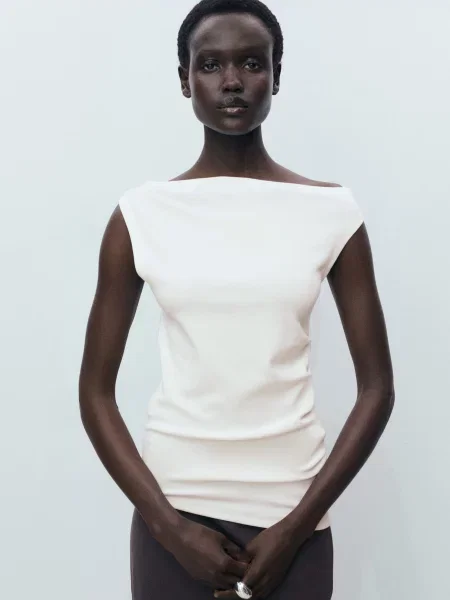 Топ MANGO молочний бавовна/модал