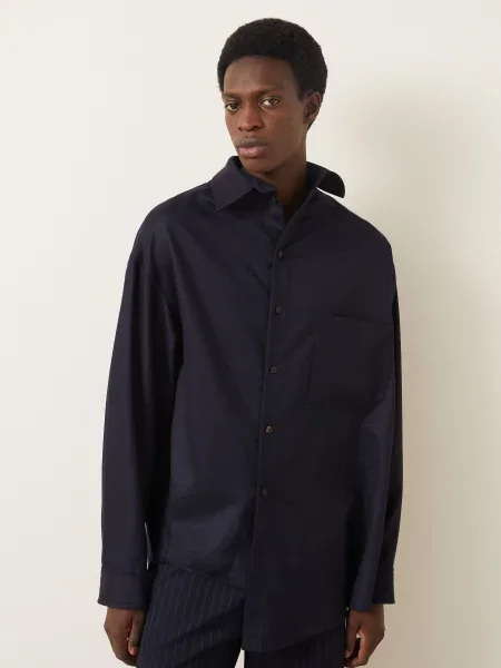 Jacquemus Košile La Chemise Cuadro Oversized Fit tmavě modrá