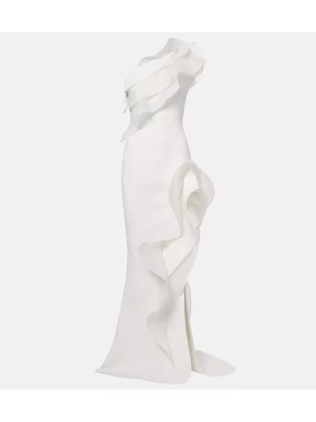 Sukienka Maticevski z falbankami na jednym ramieniu biała