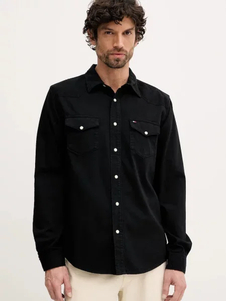 Tommy Hilfiger koszula jeansowa regular z kołnierzykiem klasycznym czarny