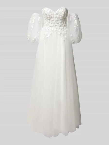 Suknia ślubna z odkrytymi ramionami i odpinanymi rękawami Luxuar biała