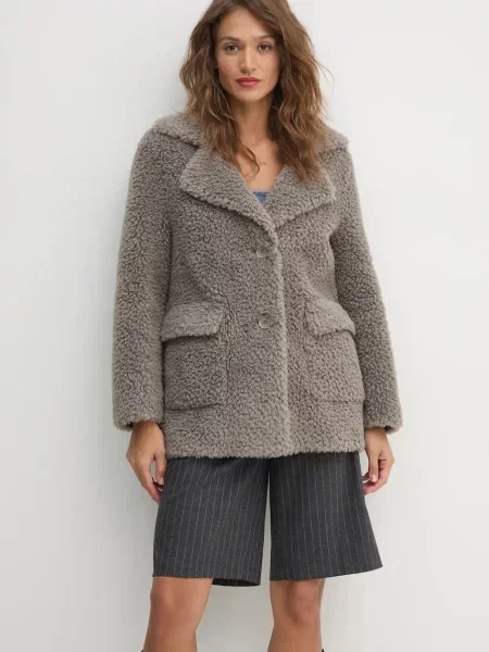 Sisley palton din lana de tranzitie oversize gri