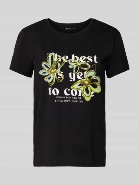 T-shirt o kroju regular fit z czystej bawełny Tom Tailor Denim czarna
