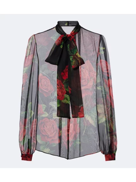 Bluză Dolce&gabbana de mătase cu model floral negru
