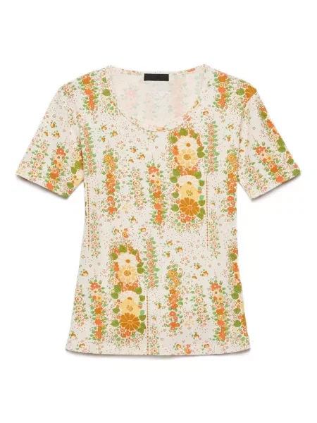 Tricou Prada cu model floral cu decolteu rotund portocaliu